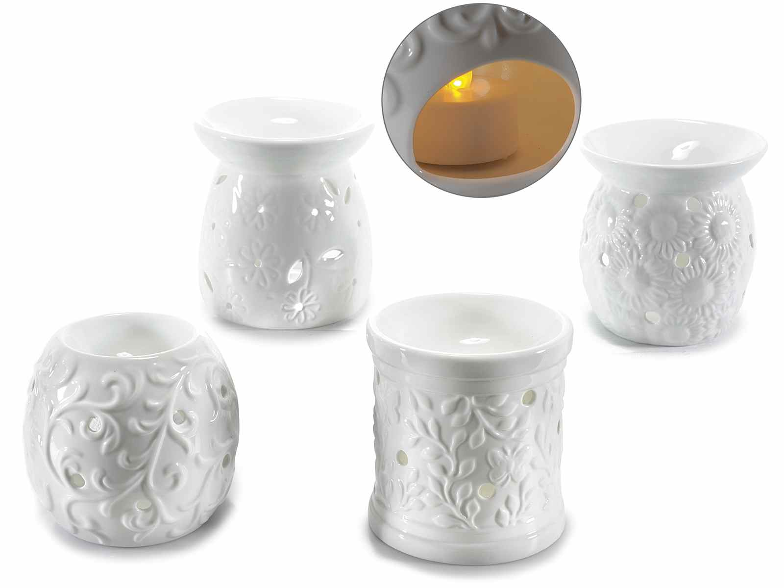 Brucia essenze in ceramica bianca con decori in rilievo – Emotion&Travel