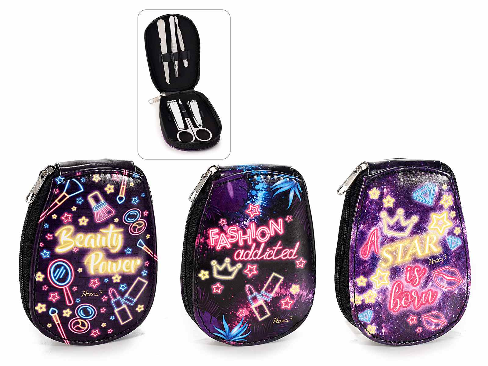 Set manicure Travel con 6 accessori custodia similpelle "Neon"