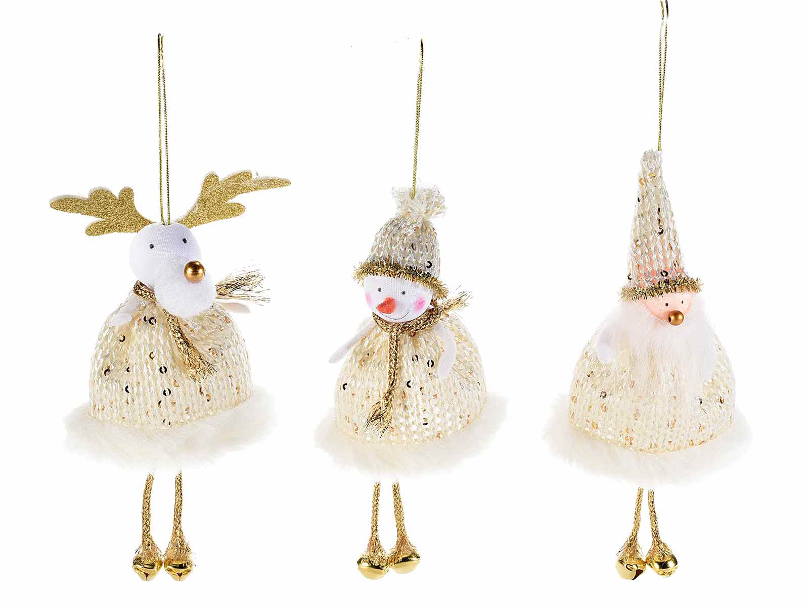 Personaggio natalizio con campanelle, glitter, paillettes oro